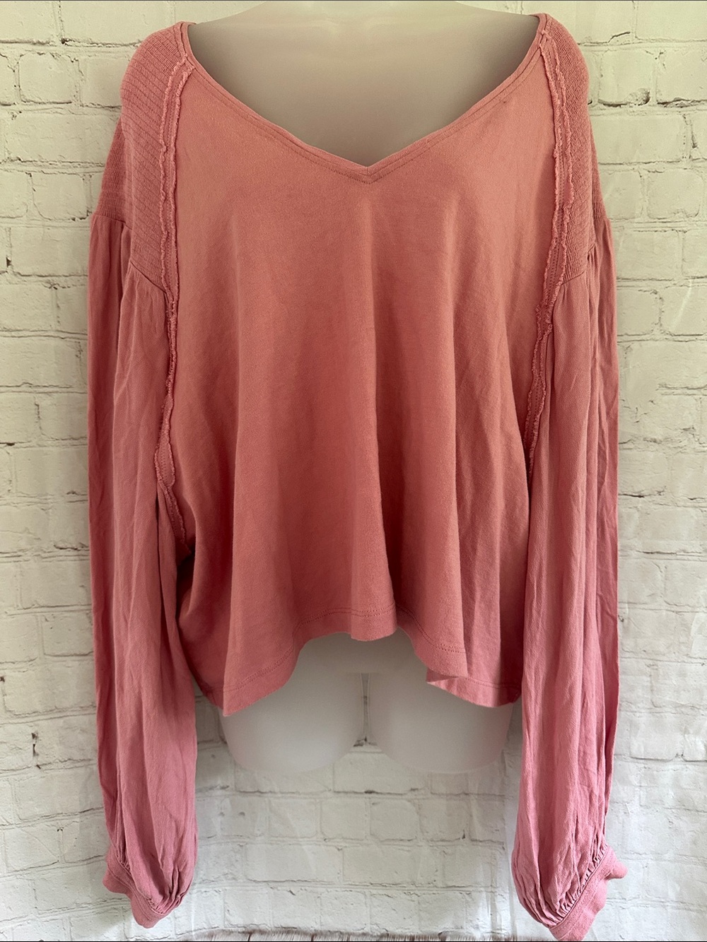 Free People Pink V-Neck Lightweight Sweatshirt